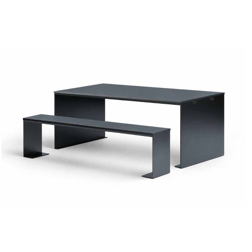 BRENIE Brandschutzbank und Brandschutztisch, Set mit Metallfläche